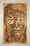 autoportrait 12 004  "Portrait of the artist as reflection" 1992 - image size 24 x 35 cm. - 2 plates 2 colours on Bockingford paper.